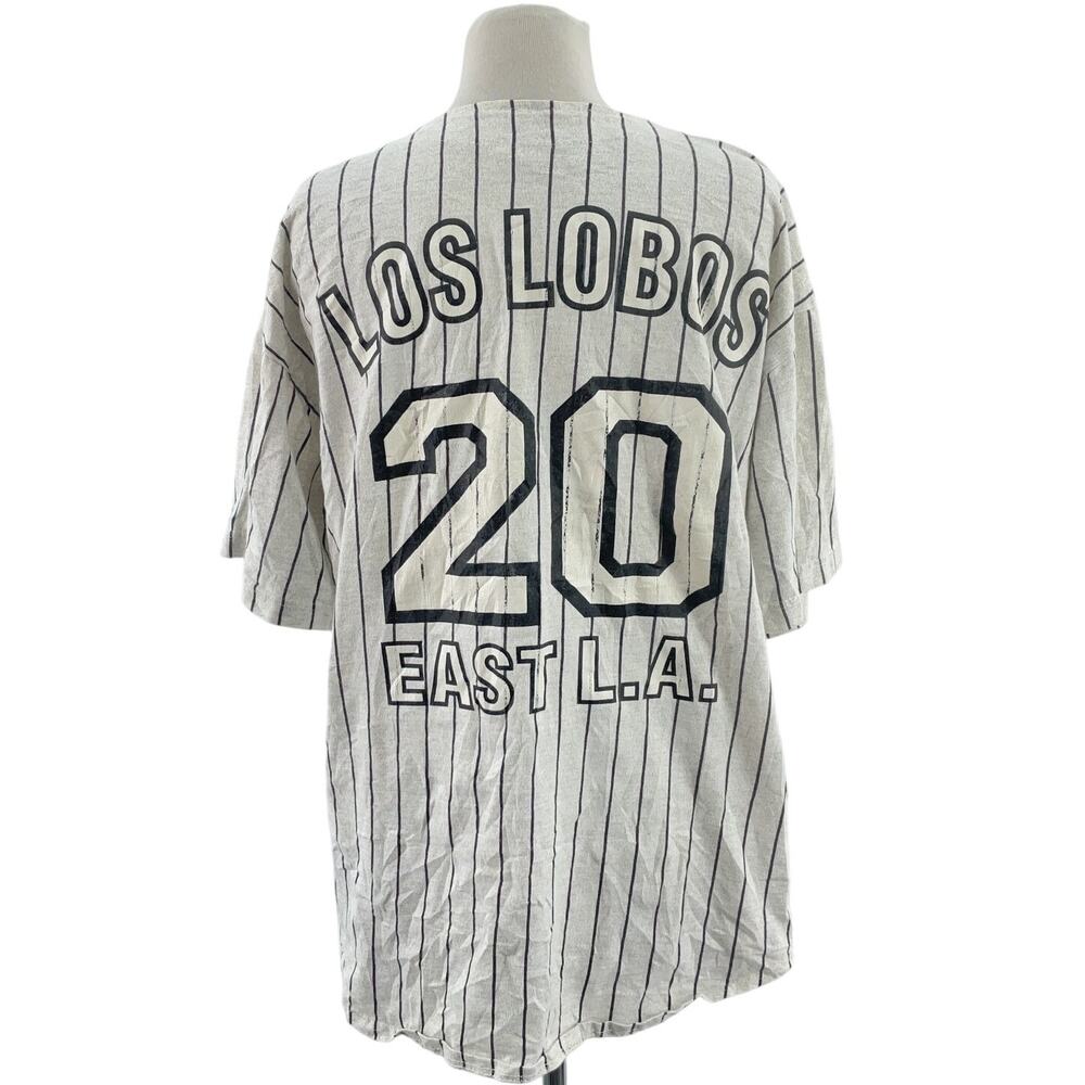 Quitman Vintage Los Lobos Men's XL Gray Cotton Striped Baseball Jersey Preowned